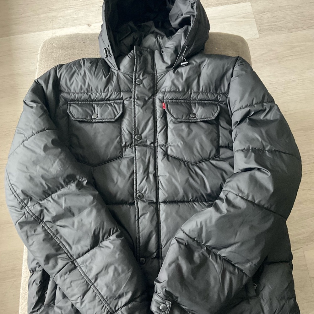 Levi's Men's Black Hooded Puffer Coat